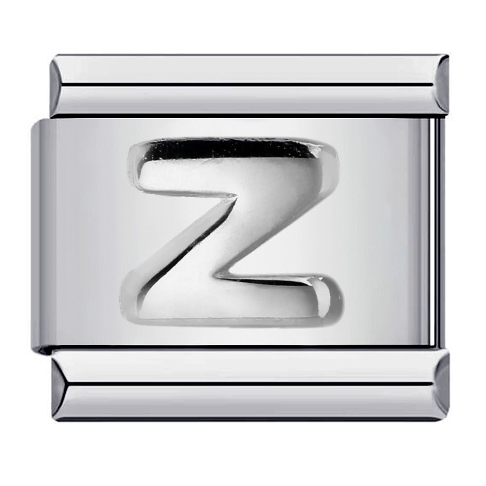 New Stainless Steel Silver Convex English Letter Italian Module Bracelet DIY Elastic Splicing Strap Chain