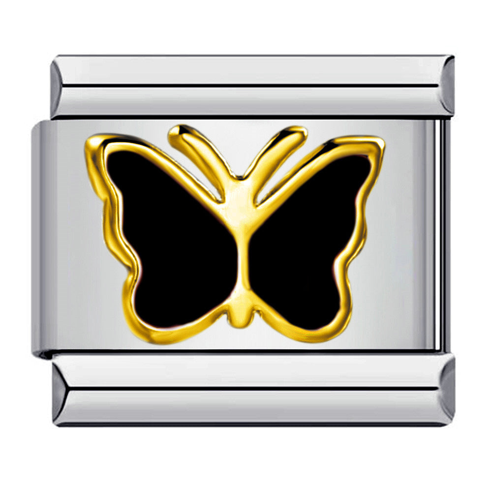 Titanium Steel Love Butterfly Stamping Pattern Color Drip Oil DIY Italian Module Bracelet Italian Charm Reference Knowledge 70/1000 T