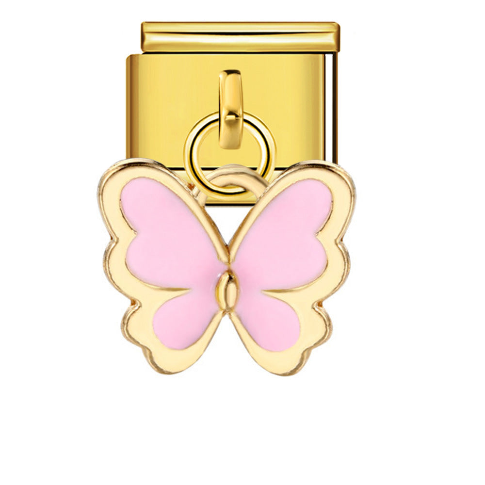 Charm Pendant Hook Style Italian Module Bracelet Titanium Steel Drip Oil Pattern DIY Bracelet Gift for Girls