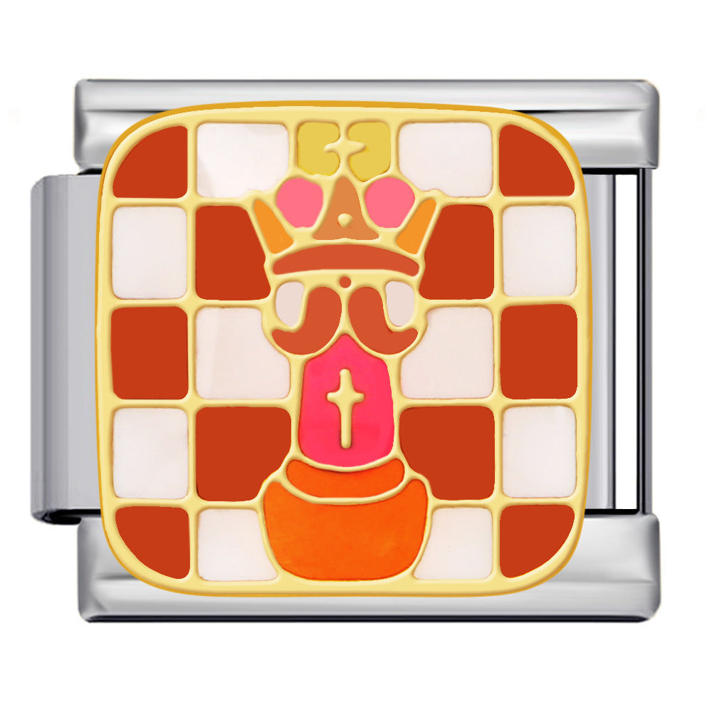 Cross Border Hot Selling Chess Italian Module Bracelet Titanium Steel Welding Gold Plating Drip Oil DIY Splicing Bracelet