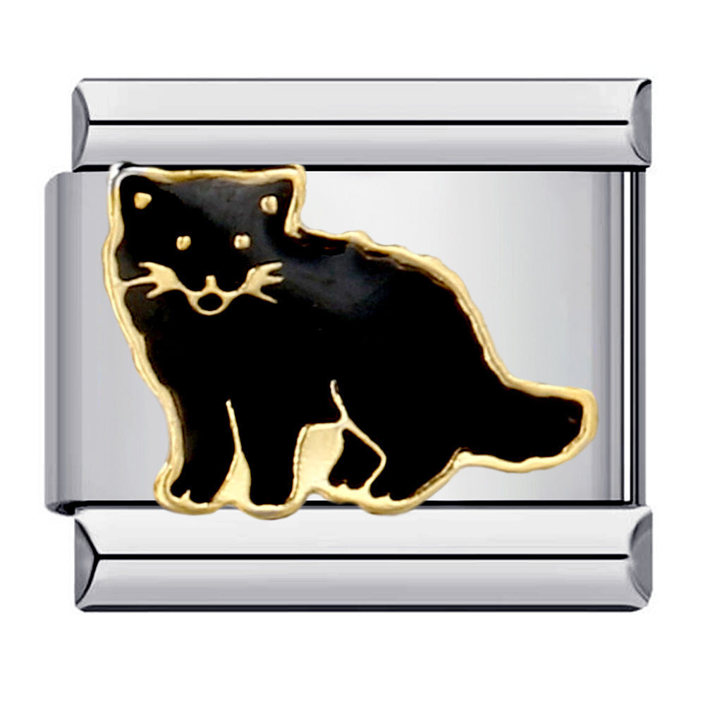 Black Gold Plated Cartoon DIY Italian Modular Bracelet Unique Welded Pattern Stainless Steel Bangle