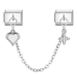 New Silver Double Pendant Italian Module Bracelet Stainless Steel Hook DIY Elastic Splicing Strap Chain