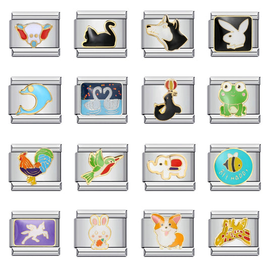 Cross Border Hot Selling Cute Pet Series Titanium Steel Welding Drip Oil Wristband Cartoon DIY Italian Module Bracelet Wholesale