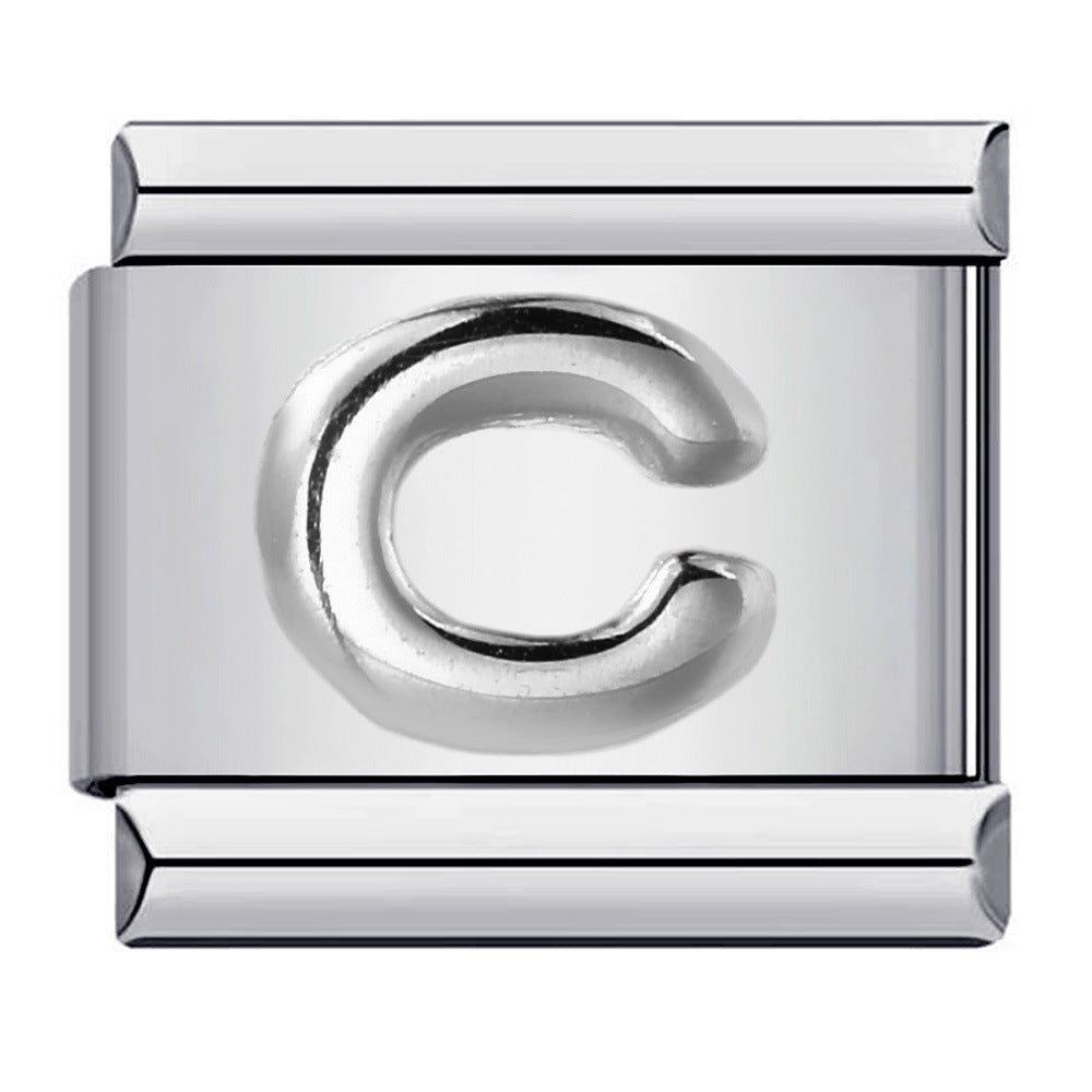 New Stainless Steel Silver Convex English Letter Italian Module Bracelet DIY Elastic Splicing Strap Chain