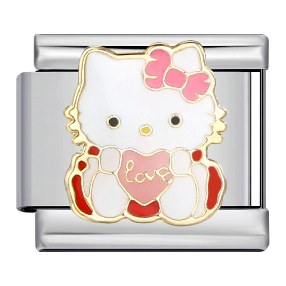 Wholesale DIY Titanium Steel Welded Enamel Drop Charms Italian Link Bracelet Straps with Cute Cartoon Patterns