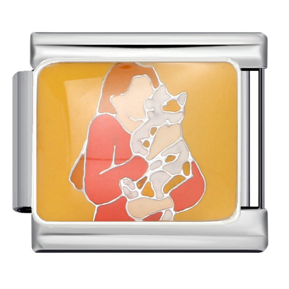 Pet Crowd Elements Italian Module Bracelet Welding Pattern Drip Oil DIY Elastic Splicing Stainless Steel Bracelet