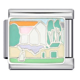 Fresh Illustration Series Italian Module Bracelet Titanium Steel Gold Plated Drip Oil DIY Welding Pattern Strap Chain