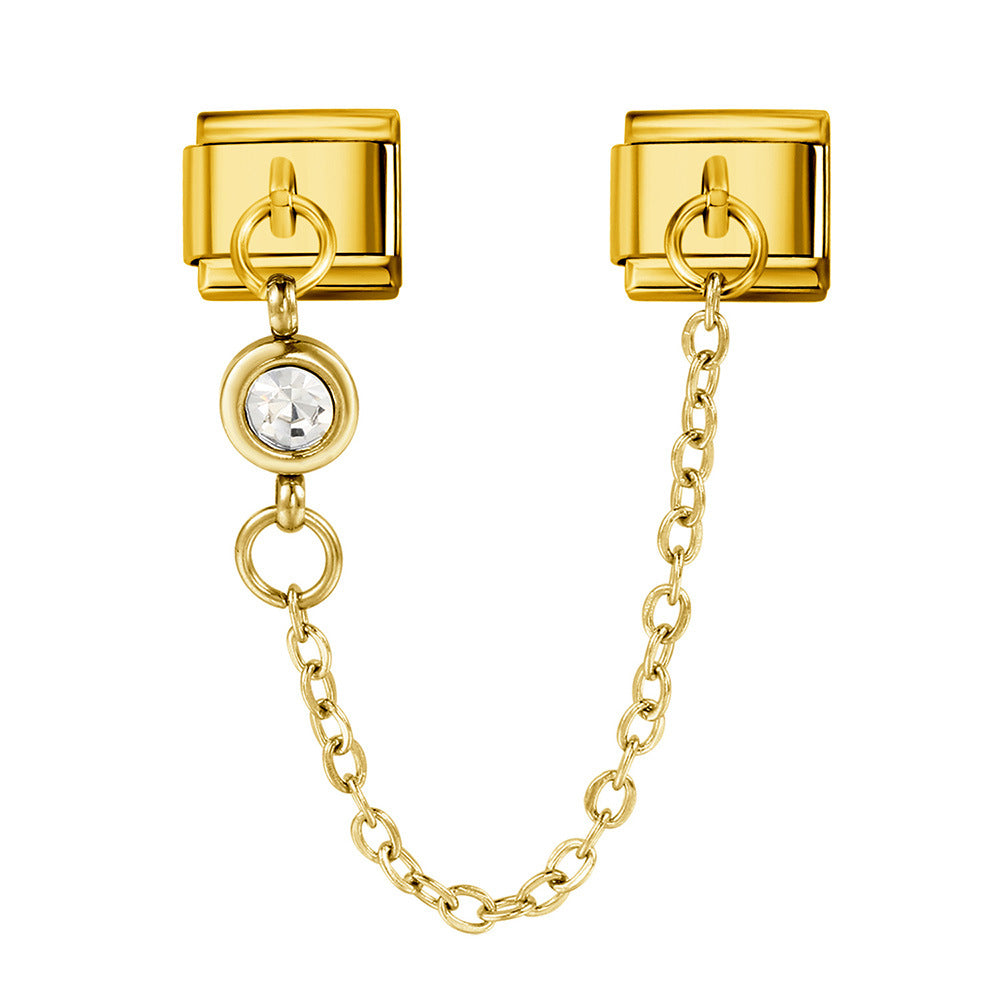 Cross Border Hot Selling 12th Birthday Stone Italian Module Bracelet Gold Hook Pendant DIY Elastic Stainless Steel Bracelet