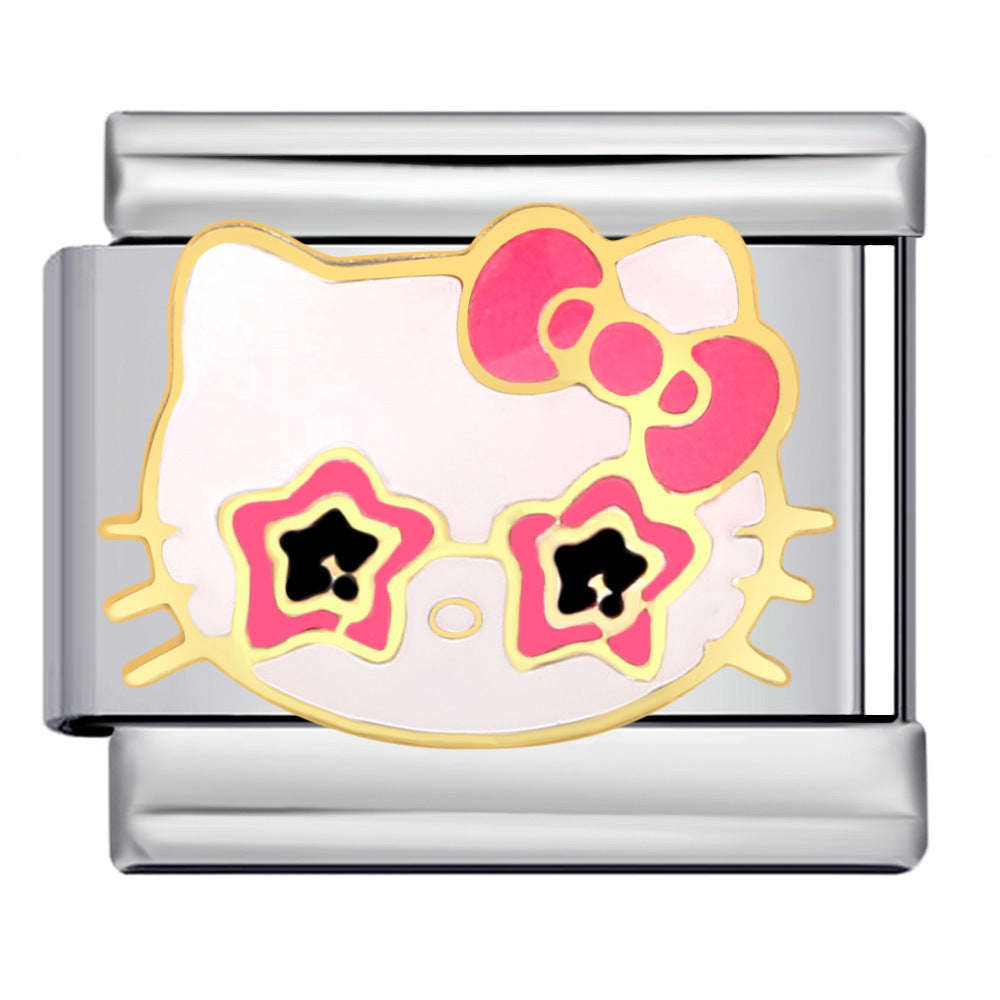 Cute Cartoon Cat Titanium Steel Welded Drip Bracelet DIY Italian Modular Charm Friendship Gift for Besties