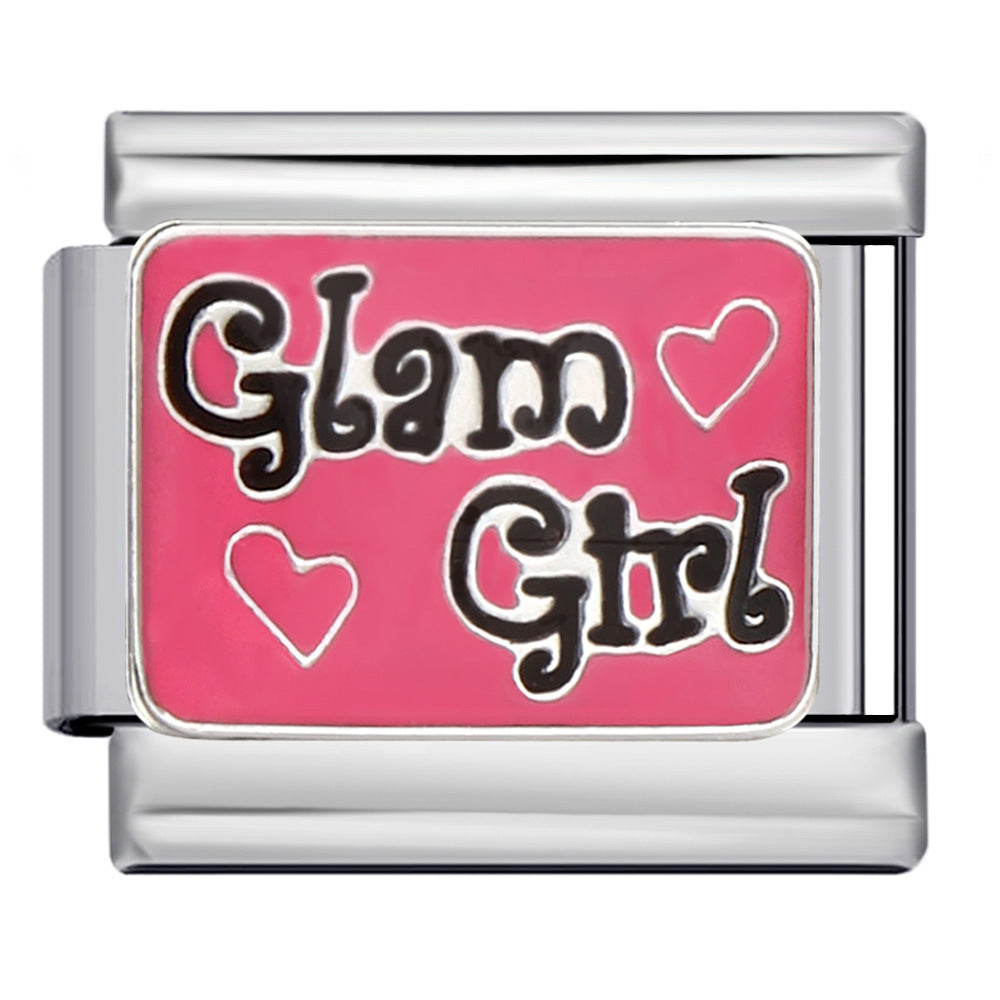 Hot Sale Personalized Titanium Steel Gold-plated Drip Oil Bracelet, DIY Italian Modular Bracelet, Little Girl's Gift.