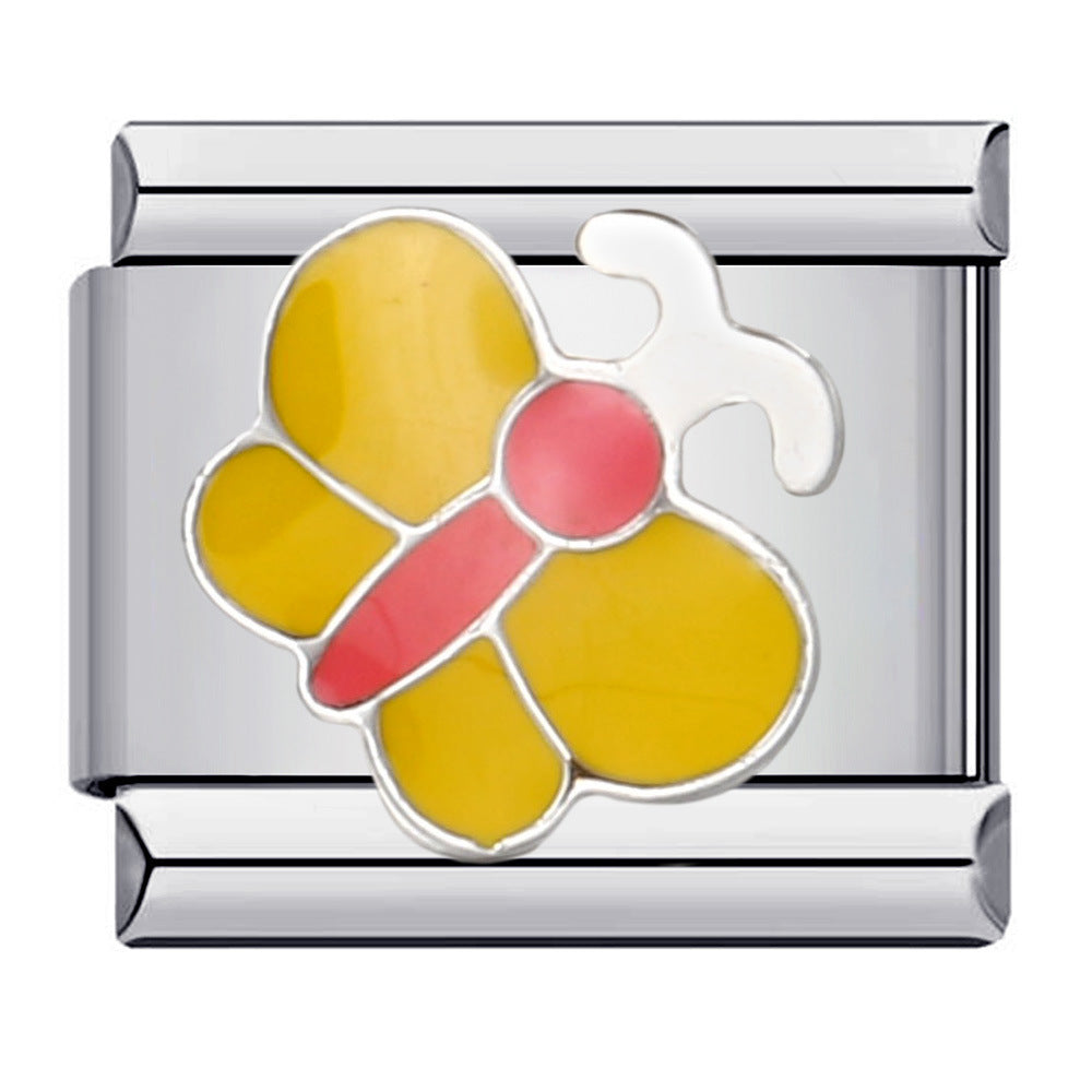 Colorful Butterfly Italian Module Bracelet Titanium Steel Welding Pattern Drip Oil DIY Bracelet Italian Charm