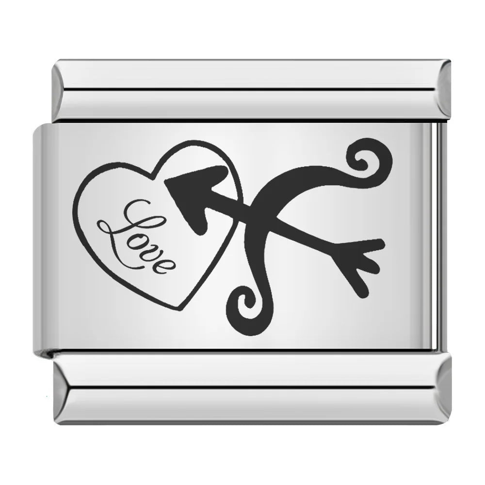 Cross Border Hot Selling Laser Engraving Heart-shaped Series Titanium Steel Handmade DIY Italian Module Bracelet Wholesale