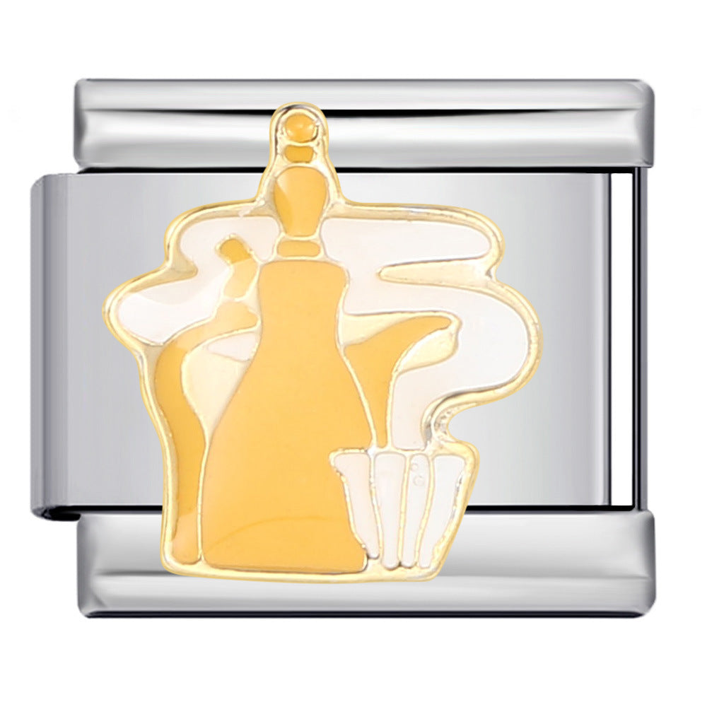 Fairy Tale Castle Italian Module Bracelet Titanium Steel Welding Gold Drip Oil Cartoon DIY Splicing Bracelet Accessories