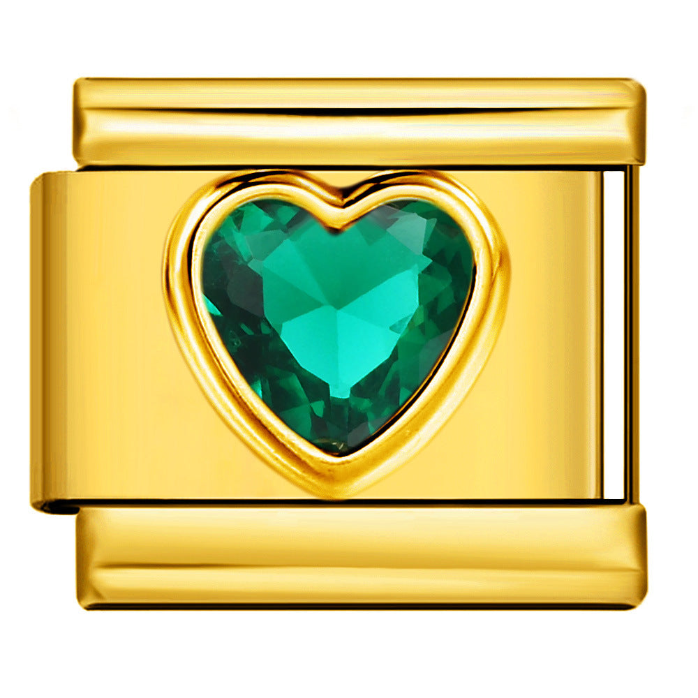 Gold Colored Heart-shaped Circle Diamond Italian Module Bracelet DIY Titanium Steel Welded Elastic Watch Chain Accessory