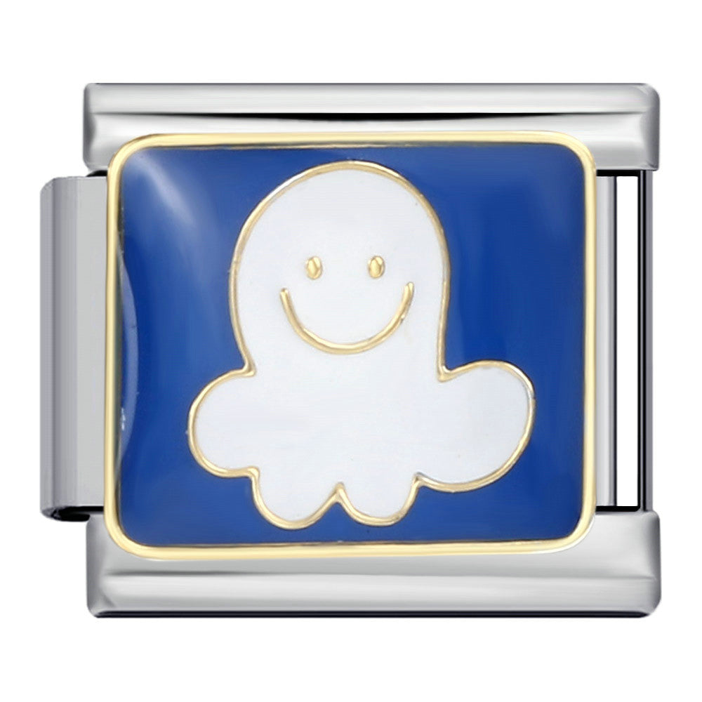 Blue Titanium Steel Welded Pattern Italian Modular Bracelet, Gold-Plated Drip Enamel Free Combination Link Bracelet