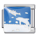 Blue Ocean Element Italian Module Bracelet - Stainless Steel Welded Pattern DIY Stretchable Fashion Bracelet