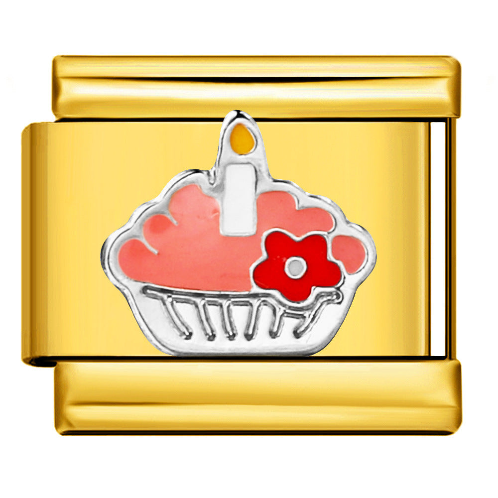 Gourmet Series Italian Module Bracelet Titanium Steel Welding Drip Oil Cartoon Pattern DIY Elastic Splicing Bracelet