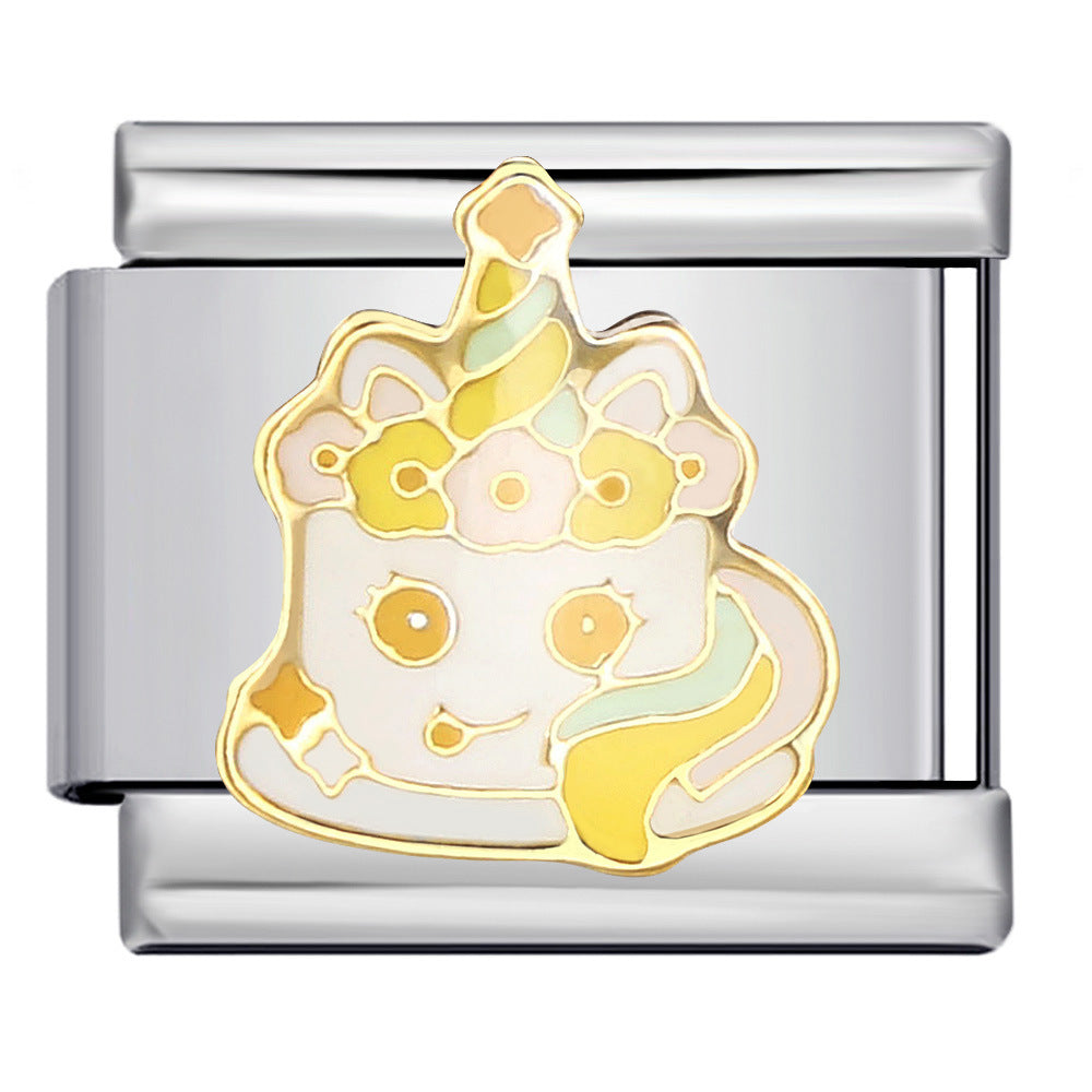 Gourmet Series Italian Module Bracelet Titanium Steel Welding Drip Oil Cartoon Pattern DIY Elastic Splicing Bracelet