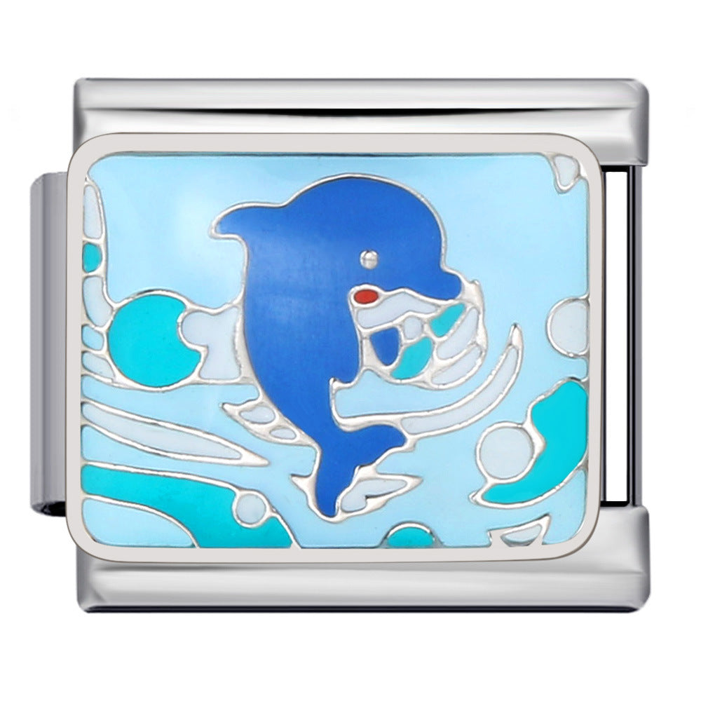 New Marine Biology Titanium Steel Strap Chain Gold Plated Welding Drip Oil DIY Italian Module Bracelet Accessories Wholesale