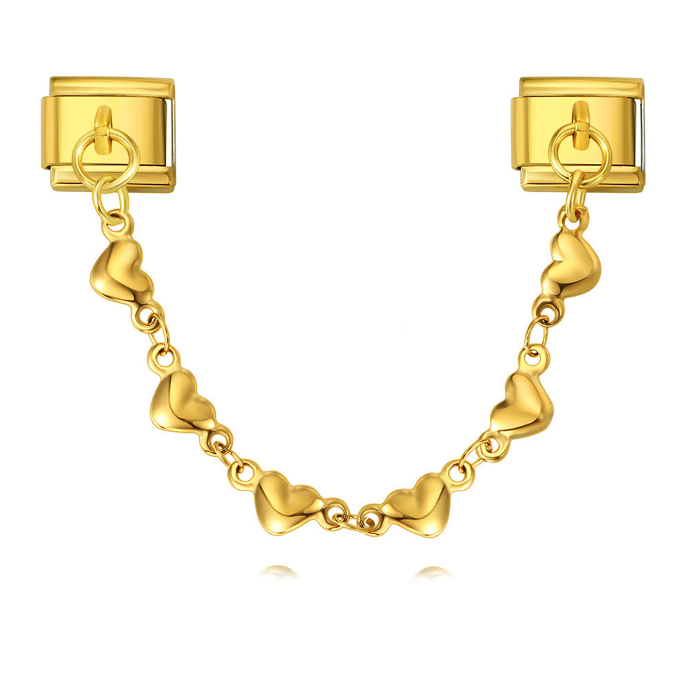 New Stainless Steel Heart-shaped Pendant Italian Module Bracelet with Double Hooks DIY Elastic Splicing Strap Chain
