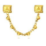 New Stainless Steel Heart-shaped Pendant Italian Module Bracelet with Double Hooks DIY Elastic Splicing Strap Chain