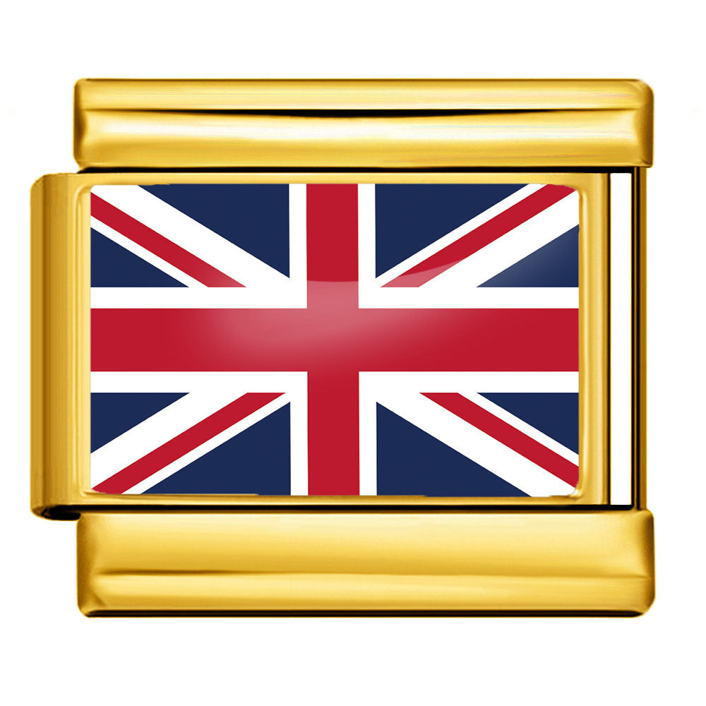 Gold Base World Flag Photo Resin Italian Charm Bracelet DIY Stainless Steel Stretch Watch Band Wristband