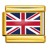 Gold Base World Flag Photo Resin Italian Charm Bracelet DIY Stainless Steel Stretch Watch Band Wristband