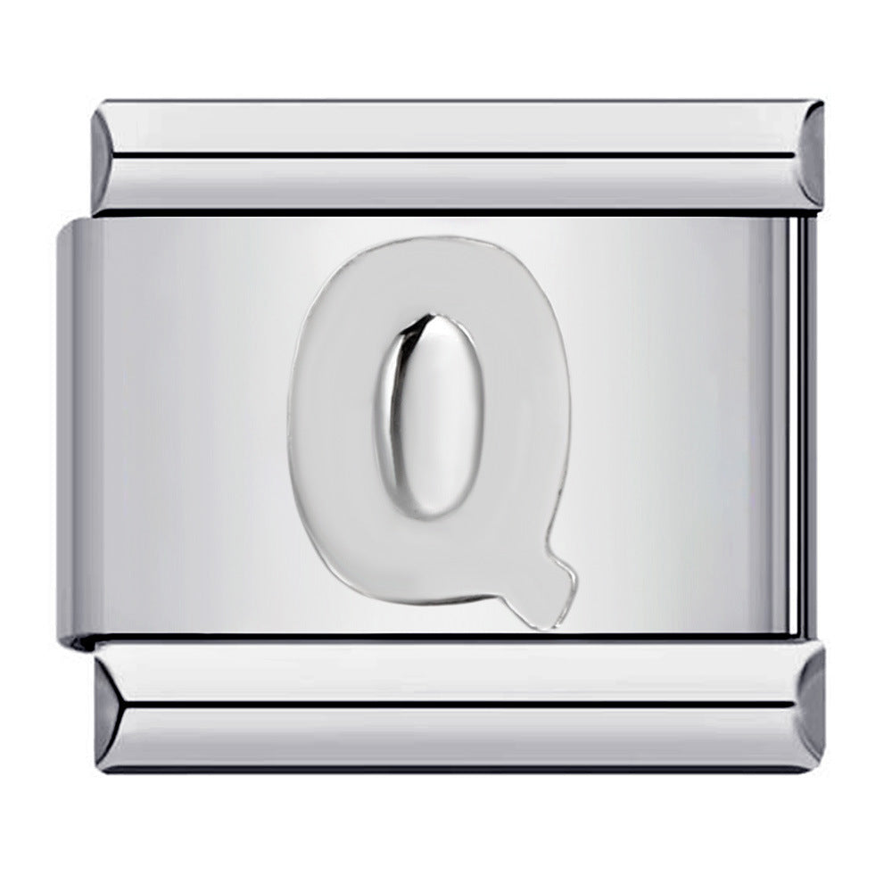 New Titanium Steel Silver Concave Surface 26 English Letters Italian Module Bracelet DIY Strap Chain Accessories Wholesale