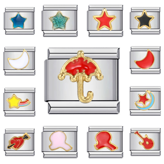 Stainless Steel Italian Module Bracelet Titanium Steel Welding Drip Oil Pattern DIY Bracelet Italian Charm