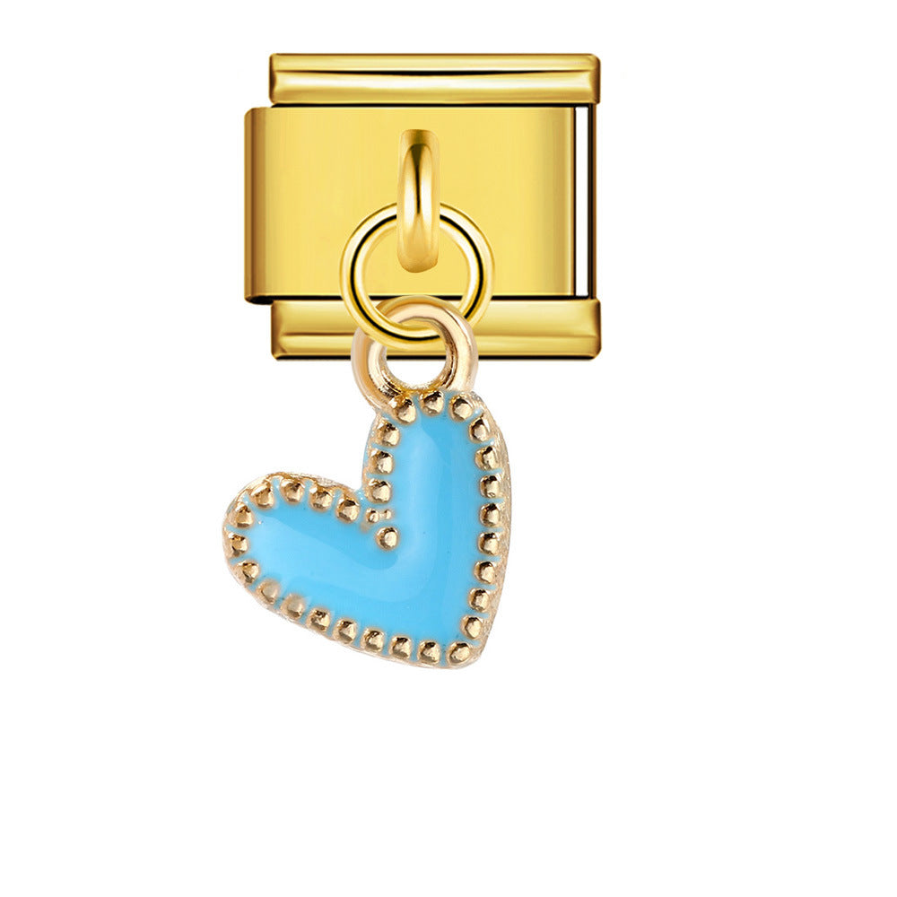 New Gold Bottom Love Pendant Italian Module Bracelet Stainless Steel Welding DIY Elastic Strap Chain Wholesale