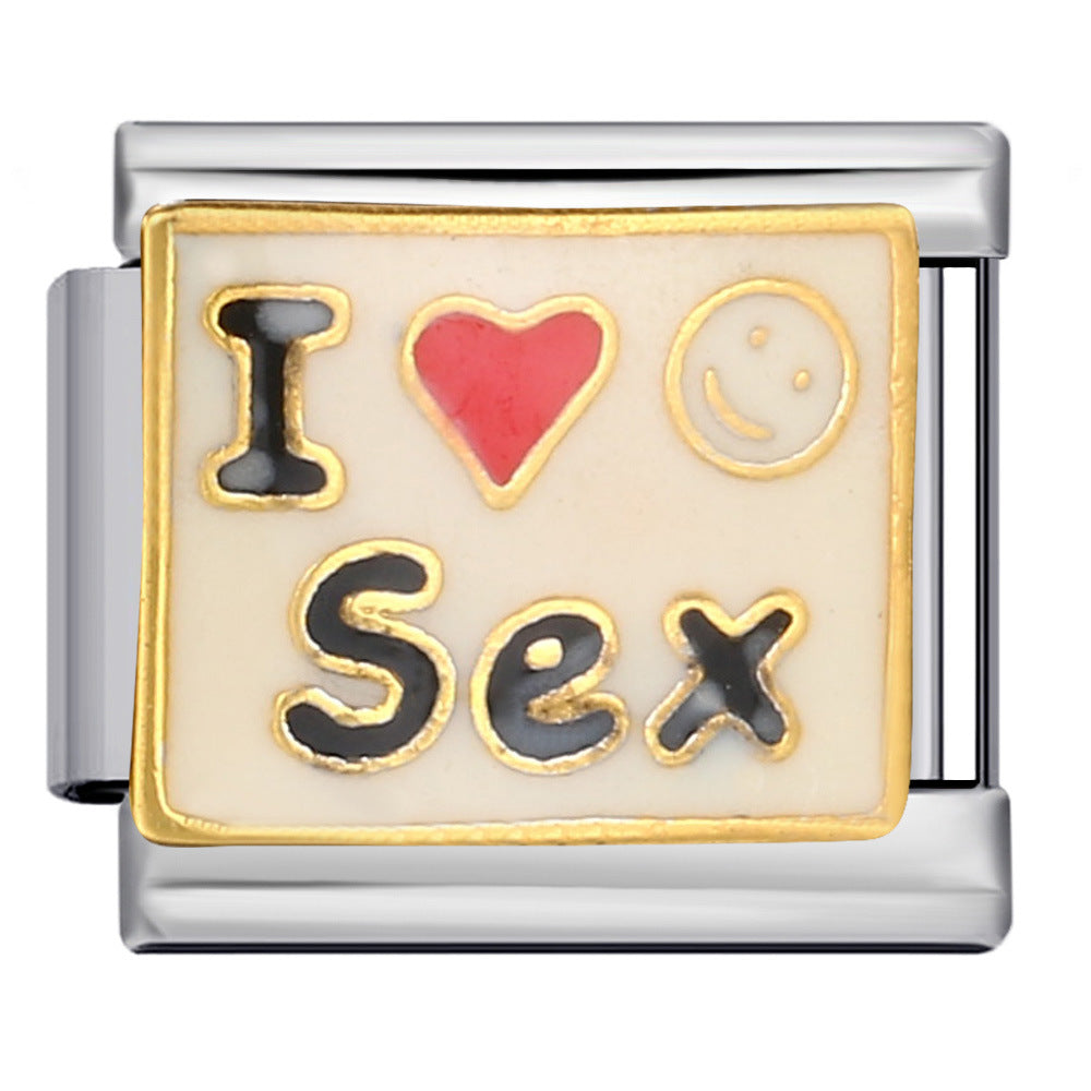 Stainless Steel Welded Gold-Plated Drip Oil DIY Personalized English Elastic Patchwork Bracelet - Italian Module Wholesale