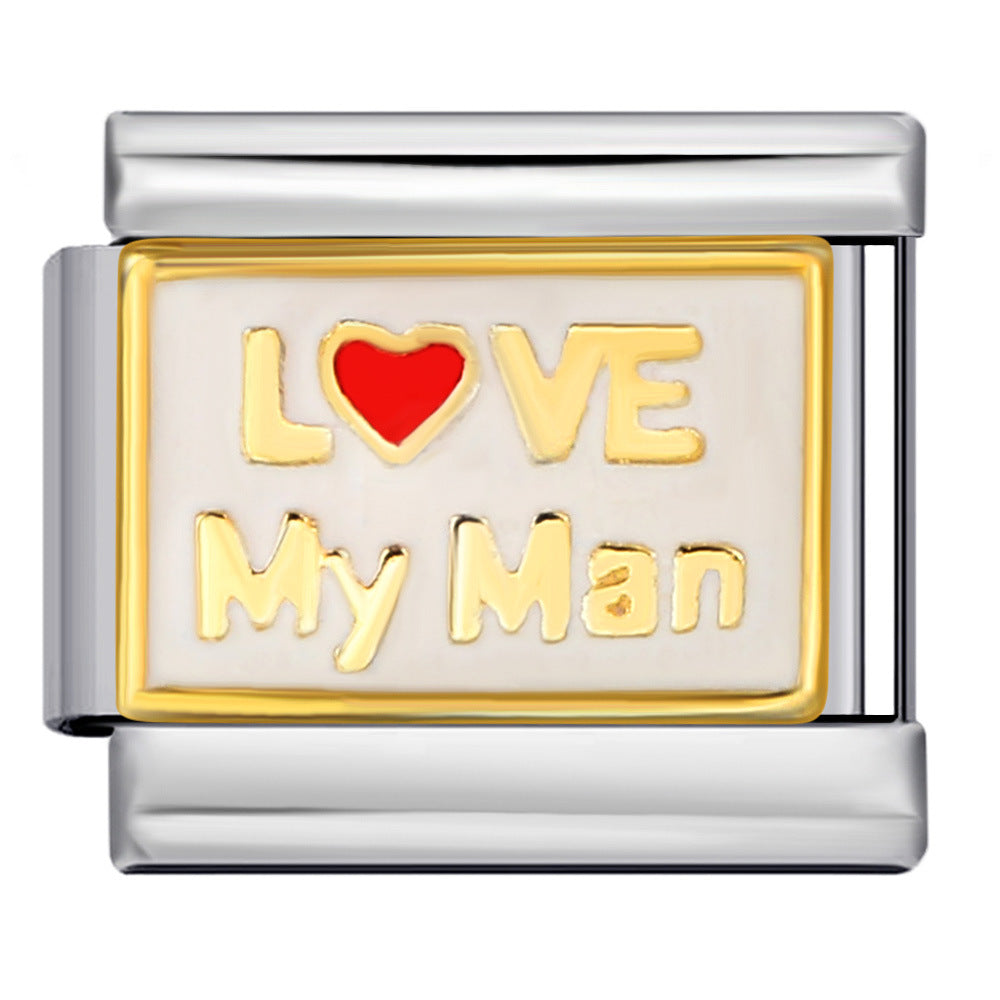 New Italian Module Bracelet Stainless Steel Welding Drip Oil Personalized English DIY Bracelet Accessories Wholesale