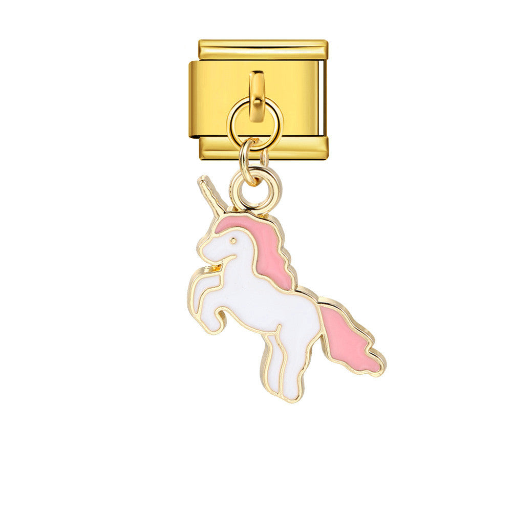 New Cute Pendant Italian Module Bracelet Titanium Steel Hook DIY Drip Oil Elastic Free Splicing Strap Chain