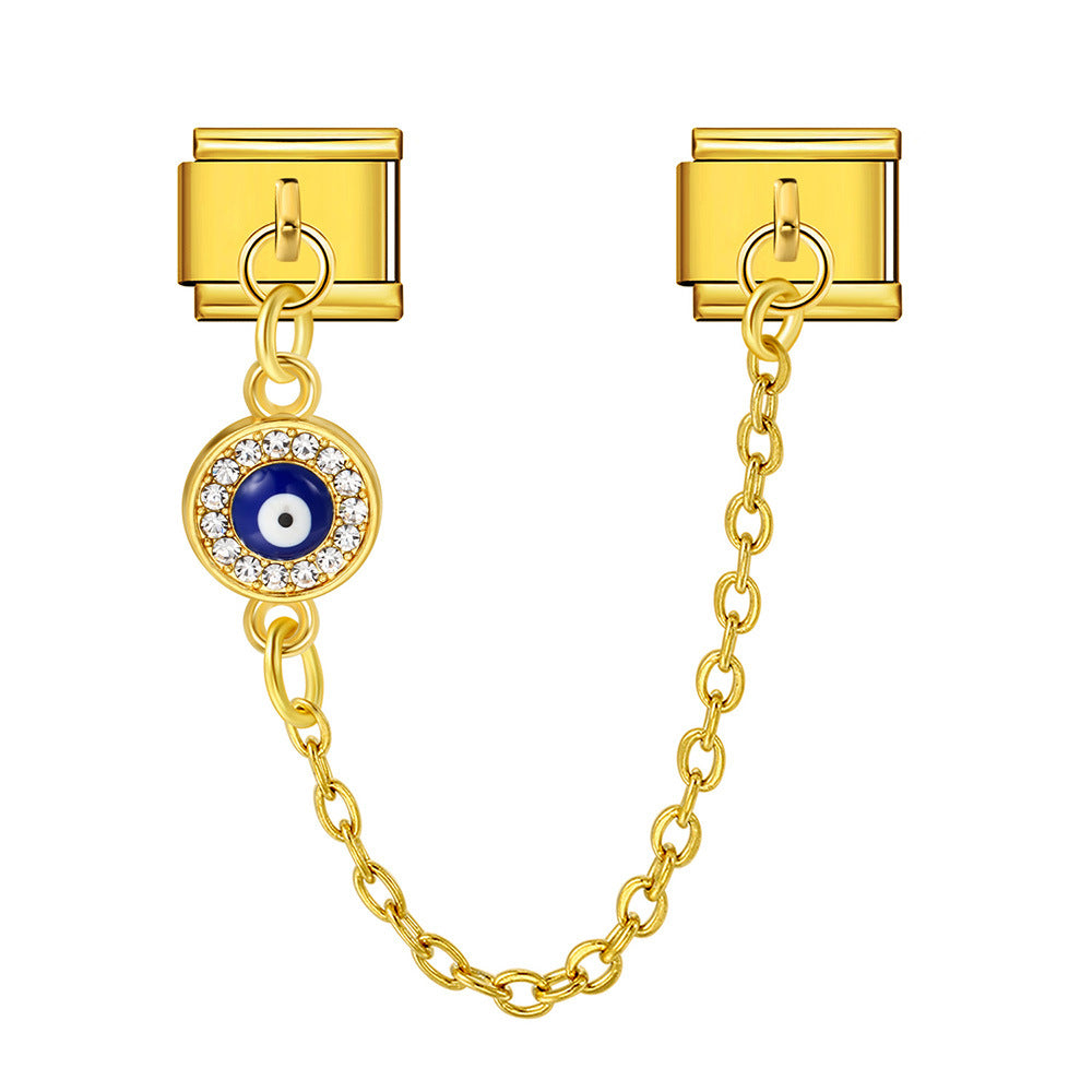 New Gold and Silver Devil's Eye Hook Chain Bracelet Stainless Steel DIY Elastic Italian Module Bracelet