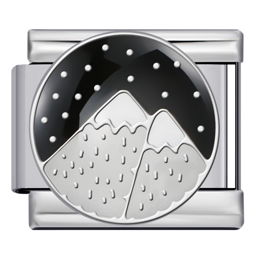 Stainless Steel Welding Drip Oil DIY Bracelet Italian Module Bracelet Round Starry Sky Pattern Elastic Bracelet